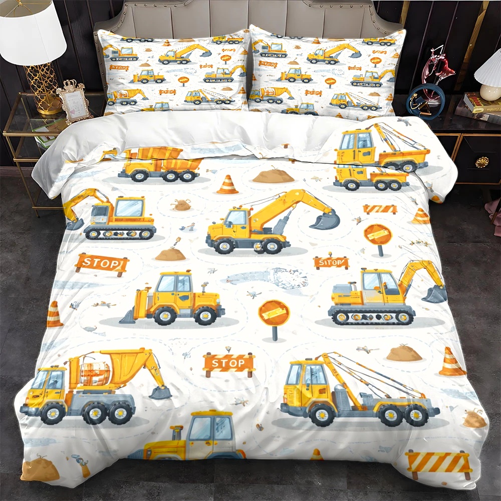 Duvet Cover Sets With Zipper - طقم أغطية سرير بتصميم مركبات البناء،