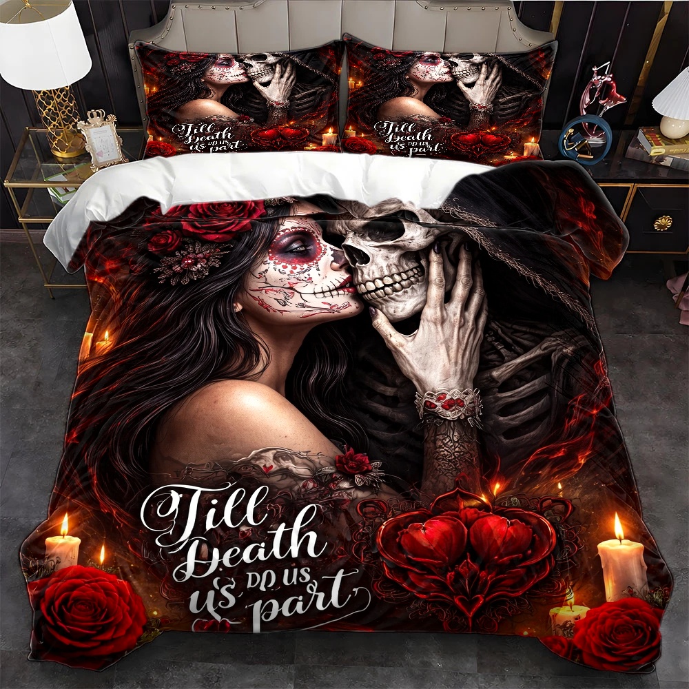 Duvet Cover Sets With Zipper - طقم غطاء لحاف بتصميم جمجمة ووردة