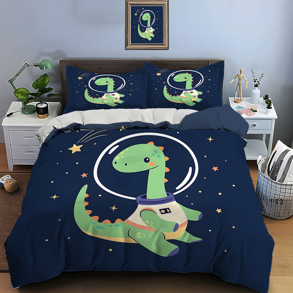 Duvet Cover Sets With Zipper - طقم غطاء لحاف بنمط ديناصور فضائي
