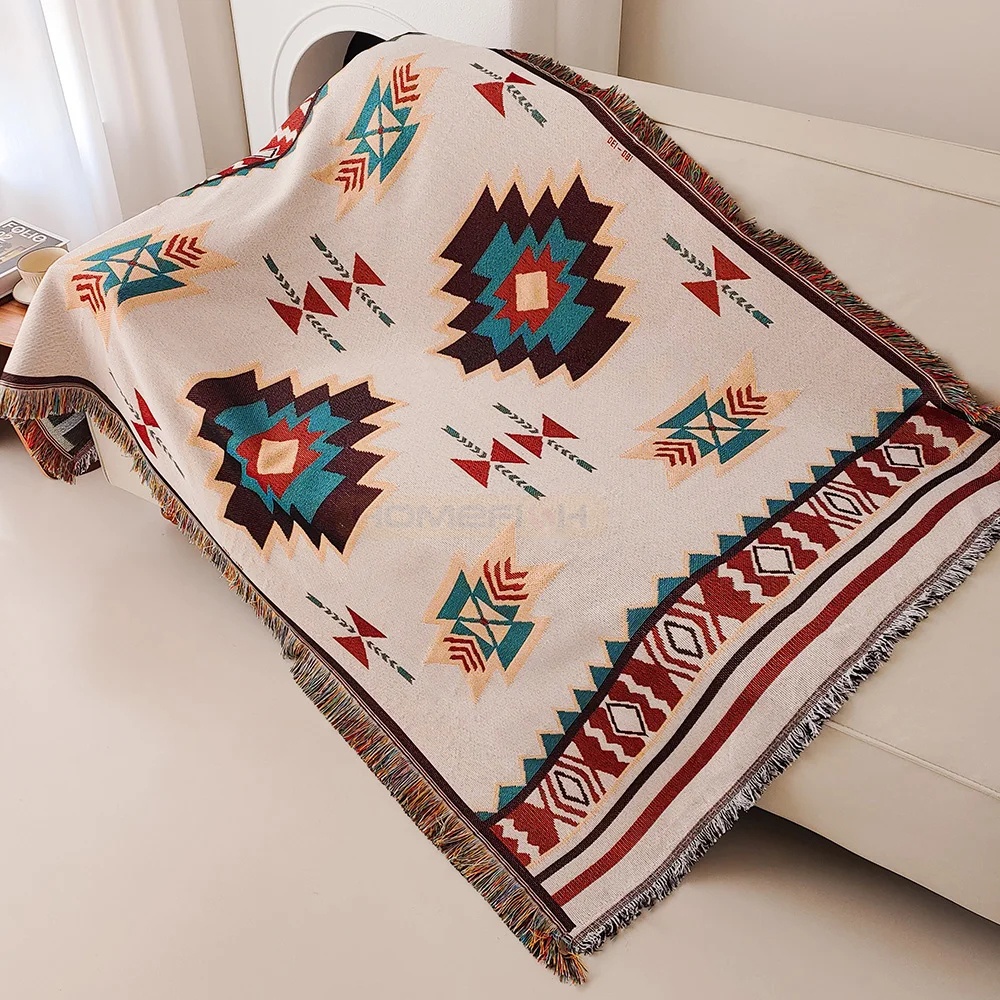 بطانية أزتيك كبيرة الحجم بطراز - مراجعة Boho Throw Blanket Fringe وسعره