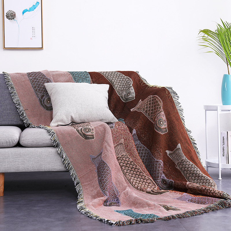 بطانية منسوجة بنقش سمك الكوي،  - مراجعة Boho Throw Blanket Fringe وسعره