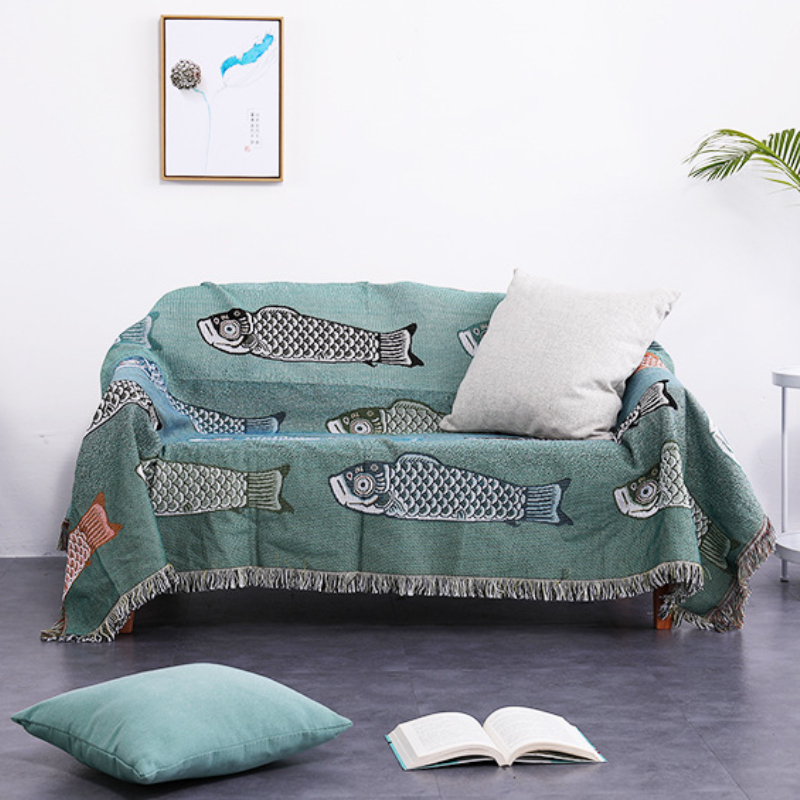 بطانية منسوجة بنقش سمك الكوي،  - مراجعة Boho Throw Blanket Fringe وسعره
